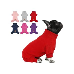 cyeollo Soft Fleece Dog Pajamas for Medium Dogs Thermal Sweater Coat Winter Clothing Red