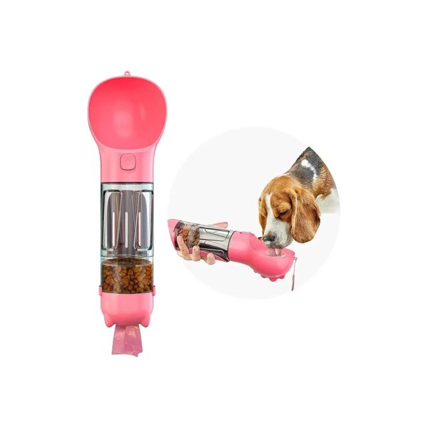 in-1 Dog Water Bottle with Food Storage, Poop Bag Dispenser, and Scoop