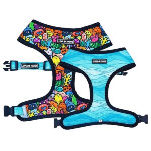 in-1 Reversible Pet Harness Medium Under the Sea Pattern Adjustable Buckle No-Pull