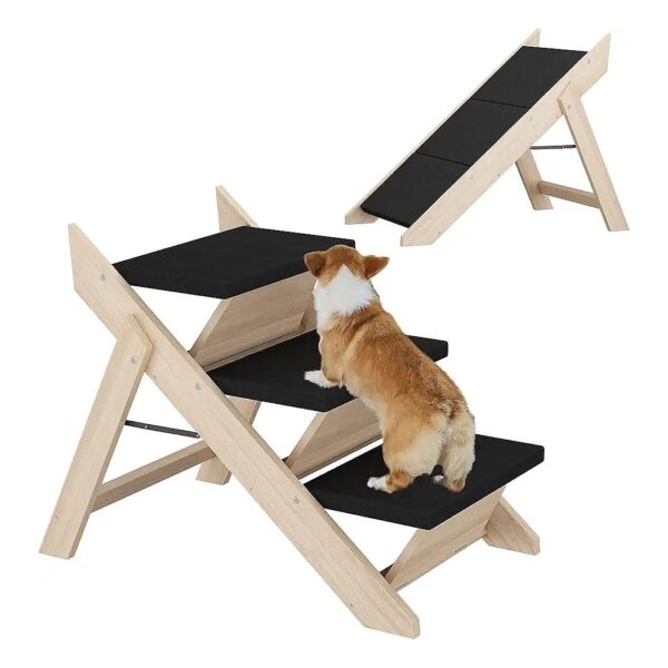 in-1 Wooden Dog Ramp for Indoor Outdoor Use - Portable Pet Stairs for Beds Chairs Couches