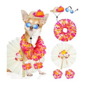 in-One Dog Hawaiian Costume, Includes Tutu Skirt and Adjustable Sarong Suit