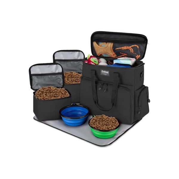 in-One Dog Travel Bag with Food Containers, Bowls, and Placemat for Convenient Travel