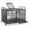 in-One Large Dog Crate Furniture with Wheels, Tray, and Top Door for Convenience