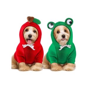 old Frog and Apple Themed Sweater for Medium Dogs Black and Red