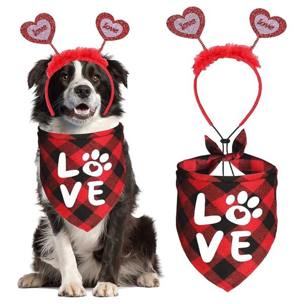 quality Valentine's Day Dog Bandanas for Small Medium Large Dogs with Adjustable Headband