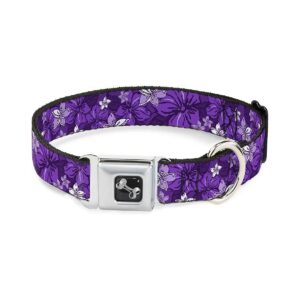 s Choice Purple Hibiscus Collage Dog Collar with Seatbelt Buckle