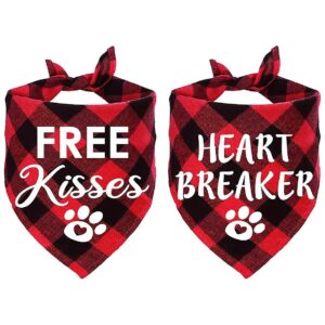 s Day Bandanas Set, Free Kisses and Heart Breaker Designs for Medium Large Dogs