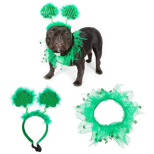 s Day Costume for Dogs - Shamrock Headband and Tutu Collar for Medium to Large Breeds