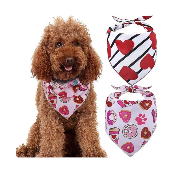 s Day Dog Bandana Scarves with Heart, Donut, Paw Print Designs for Small to Large Dogs