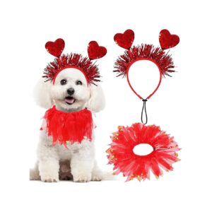 s Day Dog Clothing with Red Heart Headband and Collar for Small to Large Dogs