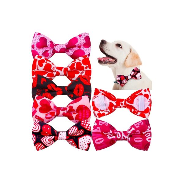 s Day Dog Collar Bowties for Small Pets - 6-Pack Removable Polyester Bows