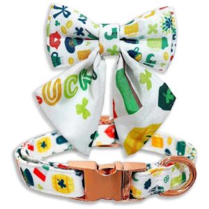 s Day Dog Collar with Adjustable Bow Tie Celtic Clover Pattern for Small to Large Pets