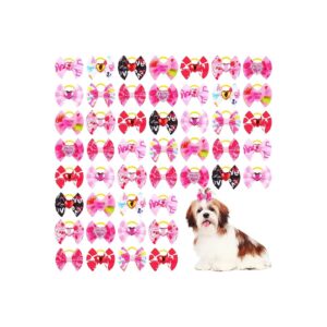 s Day Dog Hair Accessories 60 Pieces Rubber Bands Bows