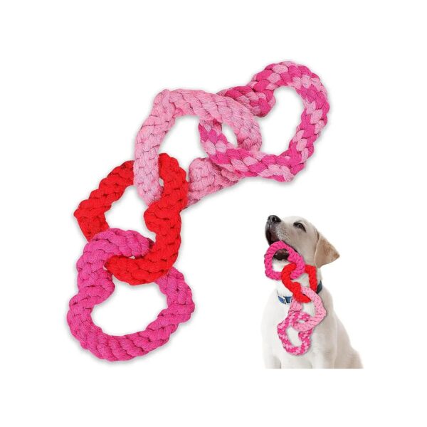 s Day Dog Rope Toy, Interlocking Heart Shaped Design, Tough and Durable