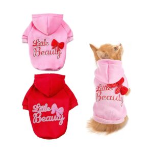 s Day Dog Sweaters Pink Red Party Clothes for Small Breeds with Waterproof Polyester