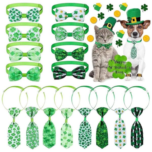 s Day Pet Accessories Green Adjustable Dog and Cat Bow Ties Collars for Small Medium Pets