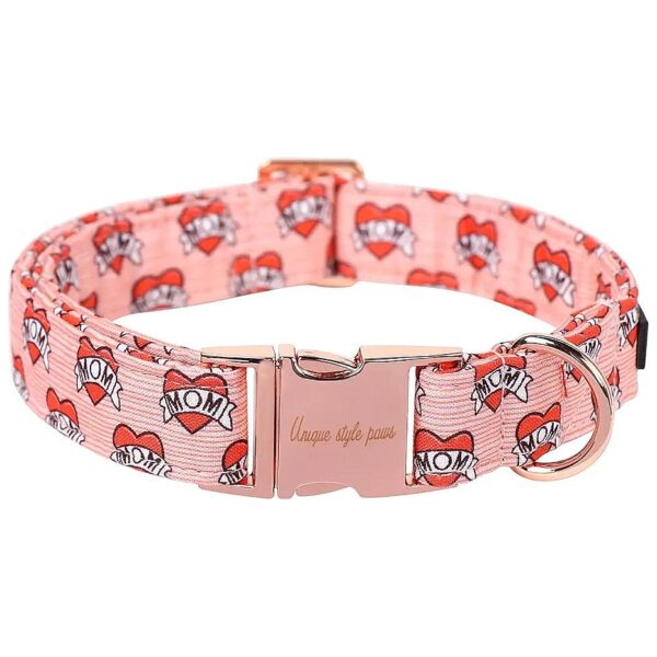 s Day Pink Heart Dog Collar with Adjustable Cotton and Metal Buckle