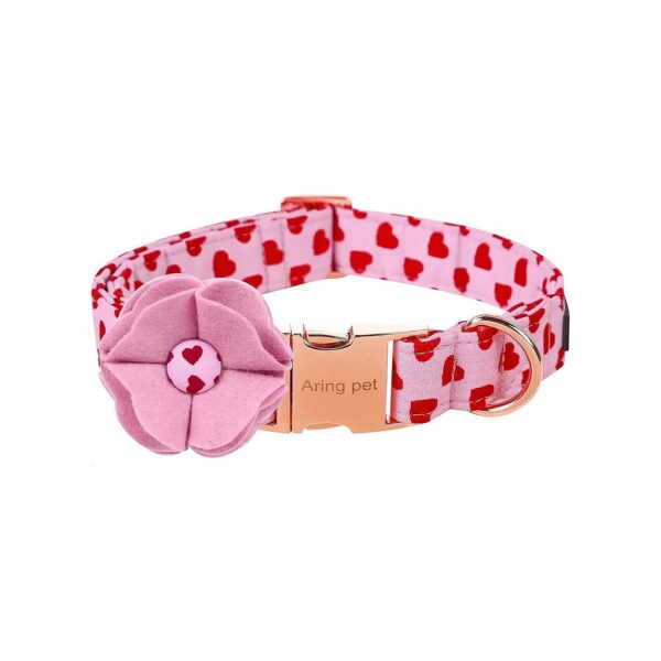 s Day Pink Heart Dog Collar with Adjustable Metal Buckle and Felt Flower for Large Dogs