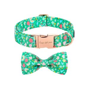 s Day Puppy Collar with Removable Bow Tie and Unique Rainbow Clover Heart Design