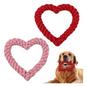 s Dog Chew Rope Toy Set for Puppy Teeth Care Pink and Red Heart Shape