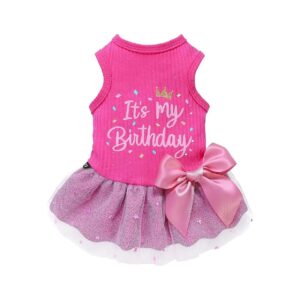 s My Birthday Dog Birthday Dress with Pink Bowknot and Sparkly Sequins for Small Dogs