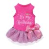 s My Birthday Dog Dress with Cute Crown and Light Pink Bowknot for Small Dogs