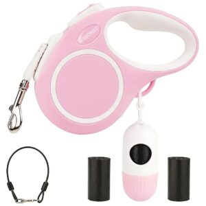 slip Handle Retractable Dog Leash for 360deg No Tangle Control with Poop Bag Dispenser